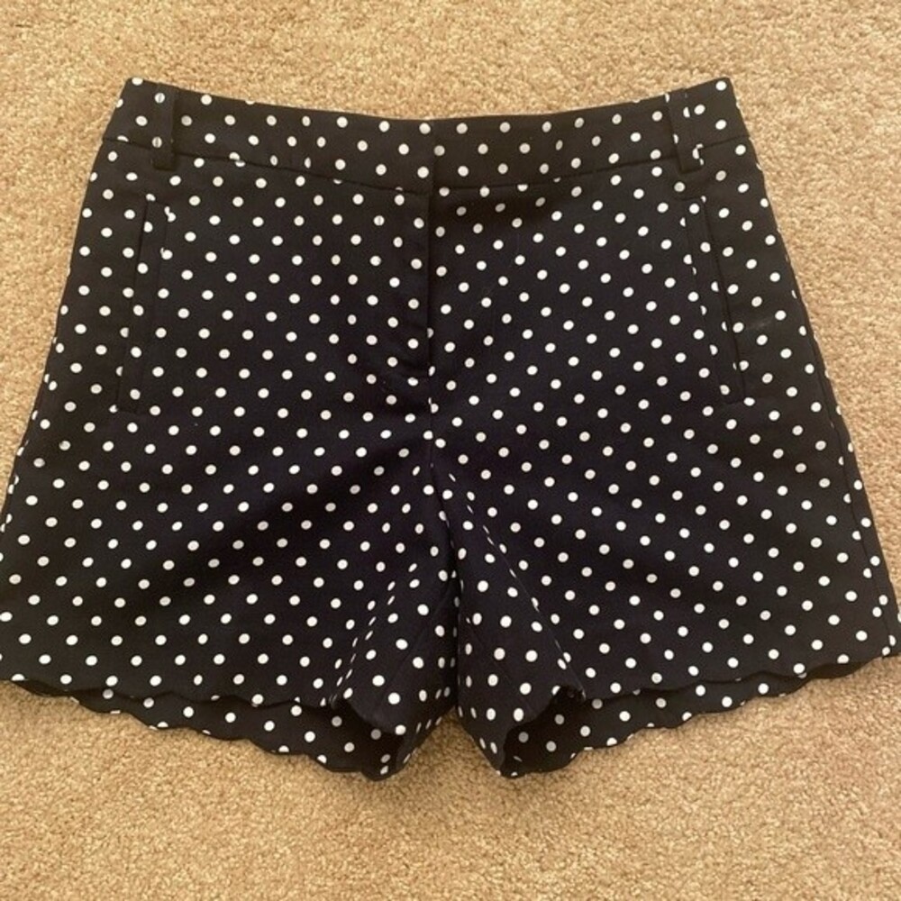 Anne Klein navy shorts with white polka dots.